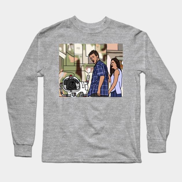 Space Dog Distracted Boyfriend Meme Long Sleeve T-Shirt by ellenhenryart